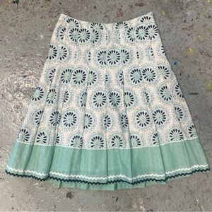 2000s Floral Pleated Cotton Skirt Mint Green Retro Office Cottagecore